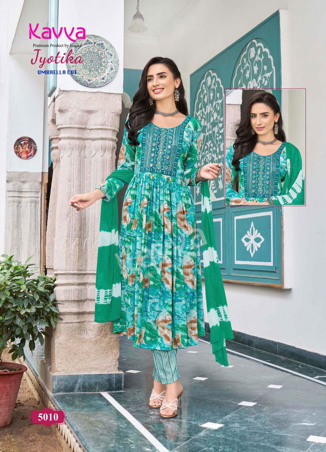 Jyotika Vol 5 By Kavya Capsule Foil Printed Embroidery Kurti With Bottom Dupatta Wholesale Online
